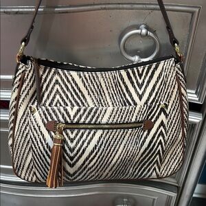 Liz Claiborne Black and White Chevron Shoulder Bag
